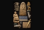 A collection of archaeological artefacts from the Akkadian period in the Mesopotamian region.