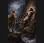 Hermes visits punished Prometheus