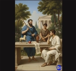 The Philosophy lesson in Aristotle's Lyceum, Aristotle and students