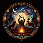 Mystical shaman and celestial wildlife