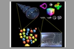 A conceptual illustration of Max Tegmark’s four-level multiverse hierarchy: Top Left: A series of expanding, nested spheres representing Level I (the infinite ergodic universe). Bottom Left: A branching tree of colorful bubbles representing Level II (chaotic inflation and different physical constants). Bottom Right: A diagram of Schrödinger's cat in a box representing Level III (the many-worlds interpretation of quantum mechanics). Top Right: A collection of complex geometric and fractal shapes, such as a Mandelbrot set and a Menger sponge, representing Level IV (different mathematical structures).
